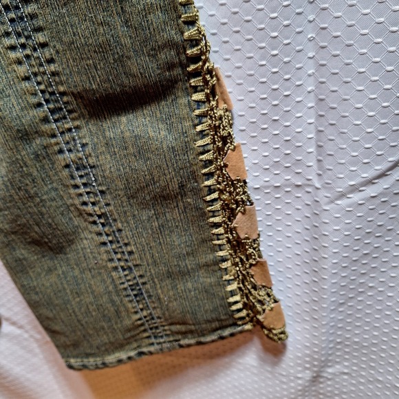 Vtg CREST Crochet Flare Bottom Jeans Sz 17/18 Acid Wash High-Rise Retro Hippie - Picture 4 of 7